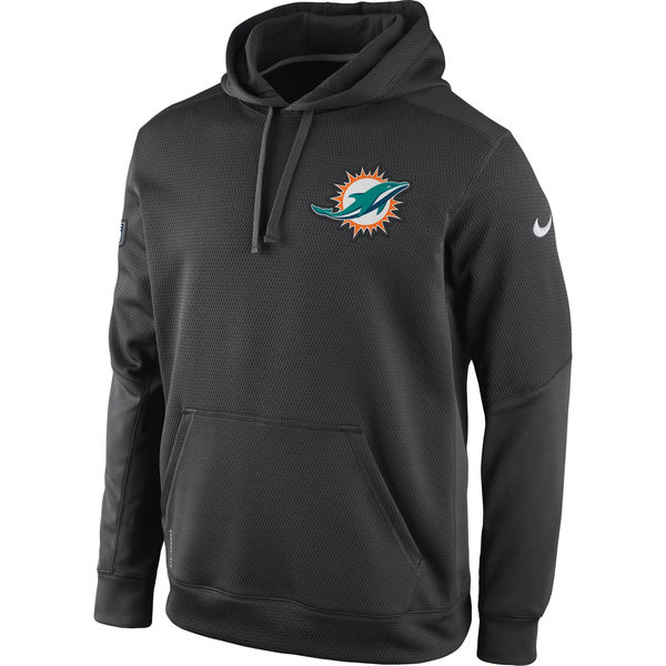 Men Miami Dolphins Nike KO Chain Fleece Pullover Performance Hoodie Charcoal